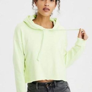 Neon green American eagle cropped hoodie